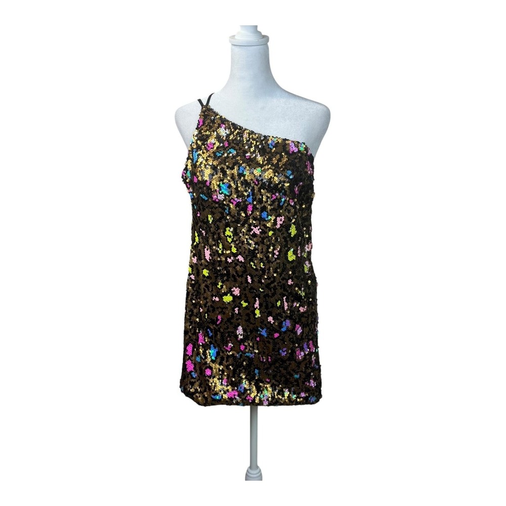 Dress The Population Giana Sequin Dress Medium Black One Shoulder Cocktail Party